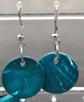 LOT 150J: Vintage Square Plastic Turquoise Red Poppy Flower Leaf Enamel Stud Earrings,Teal Blue Round Spiral Button Studs, Aqua Blue...