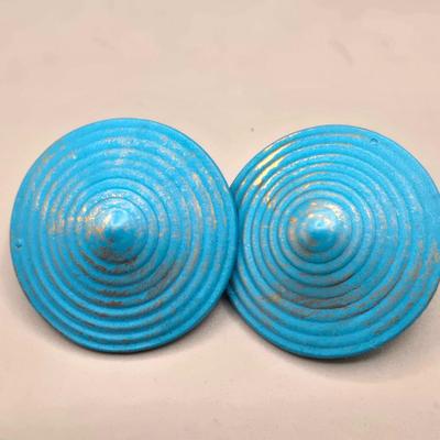 LOT 150J: Vintage Square Plastic Turquoise Red Poppy Flower Leaf Enamel Stud Earrings,Teal Blue Round Spiral Button Studs, Aqua Blue...