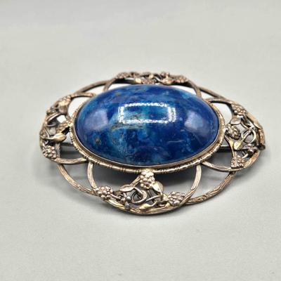 LOT 151J: Art Nouveau Blue Stone Brooch, Blue Heart Earrings, Glass Bead Earrings, Silver-tone Bead Necklaces, and More
