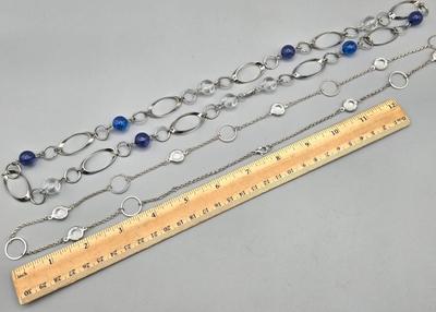 LOT 151J: Art Nouveau Blue Stone Brooch, Blue Heart Earrings, Glass Bead Earrings, Silver-tone Bead Necklaces, and More