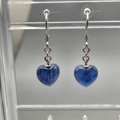 LOT 151J: Art Nouveau Blue Stone Brooch, Blue Heart Earrings, Glass Bead Earrings, Silver-tone Bead Necklaces, and More