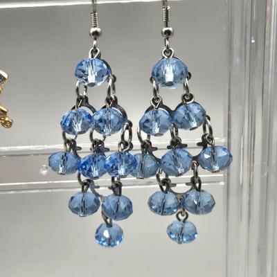 LOT 151J: Art Nouveau Blue Stone Brooch, Blue Heart Earrings, Glass Bead Earrings, Silver-tone Bead Necklaces, and More