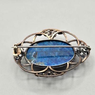 LOT 151J: Art Nouveau Blue Stone Brooch, Blue Heart Earrings, Glass Bead Earrings, Silver-tone Bead Necklaces, and More