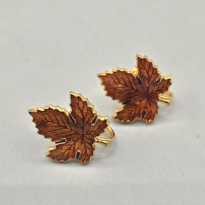 LOT 153J: Variety of Vintage Clip and Pierced Earrings and Pins Including Fall Leaves, Shamrocks, Holly, Bugs Bunny Santa, and More