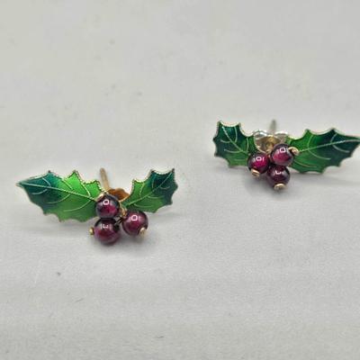 LOT 153J: Variety of Vintage Clip and Pierced Earrings and Pins Including Fall Leaves, Shamrocks, Holly, Bugs Bunny Santa, and More