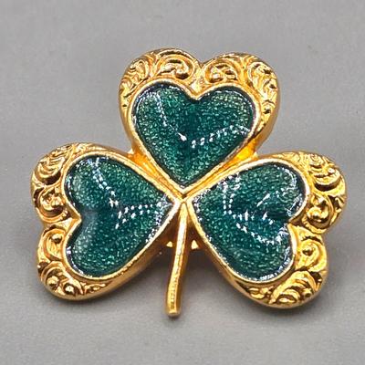 LOT 153J: Variety of Vintage Clip and Pierced Earrings and Pins Including Fall Leaves, Shamrocks, Holly, Bugs Bunny Santa, and More