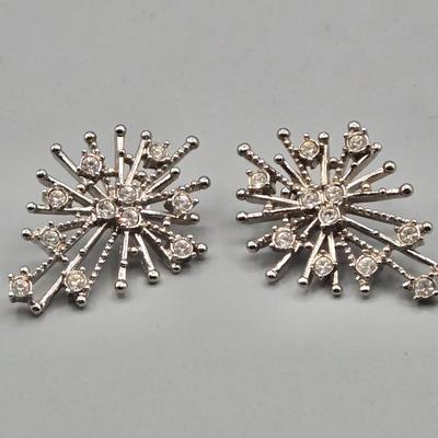 LOT 155J: Vintage Avon Snowflake Rhinestone Earrings, Elgin Starlite Silver Tone 17 Jewels Watch, and Silver-tone Bracelet