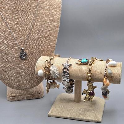LOT 156J: Alex and Ani Silver-tone Mermaid Necklace and Shell and Beach Themed Charm Bracelets