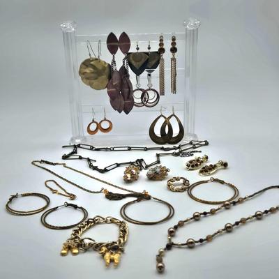 LOT 159J: Multiple Pierced Earrings, Clip Earrings, Necklaces, and More
