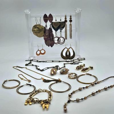 LOT 159J: Multiple Pierced Earrings, Clip Earrings, Necklaces, and More