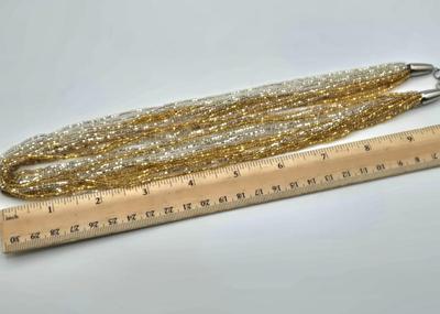 LOT 160J: Polished Stone Necklaces, Gold and Silver Colored Bead Necklace, and Multi Colored Faux Gemstone Bracelet