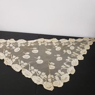 LOT 161: Framed Sunday Magazine Print with Prince Albert Tobacco Ad, Vintage Plastic Woven Sewing Box with Ladies Gloves & Lace Shawls