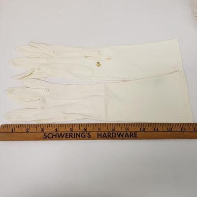 LOT 161: Framed Sunday Magazine Print with Prince Albert Tobacco Ad, Vintage Plastic Woven Sewing Box with Ladies Gloves & Lace Shawls