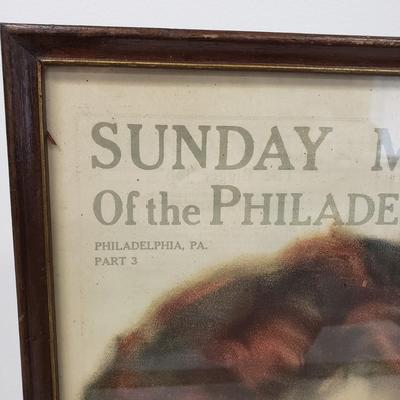 LOT 161: Framed Sunday Magazine Print with Prince Albert Tobacco Ad, Vintage Plastic Woven Sewing Box with Ladies Gloves & Lace Shawls