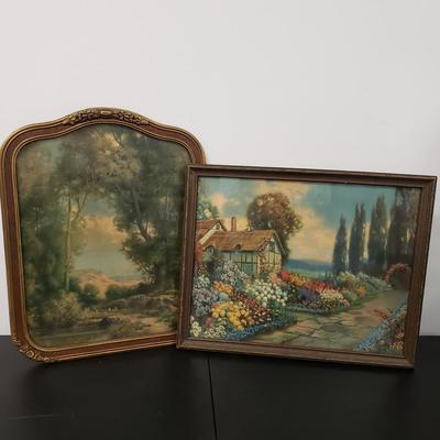 LOT 162: Antique Framed Prints-Old Fashioned Cottage Garden by R. Atkinson Fox & Landscape Unsigned