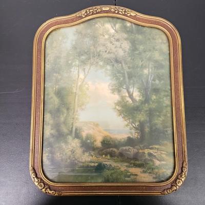 LOT 162: Antique Framed Prints-Old Fashioned Cottage Garden by R. Atkinson Fox & Landscape Unsigned