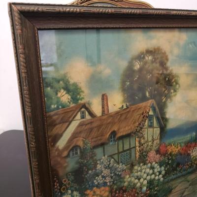 LOT 162: Antique Framed Prints-Old Fashioned Cottage Garden by R. Atkinson Fox & Landscape Unsigned