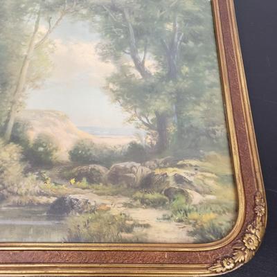 LOT 162: Antique Framed Prints-Old Fashioned Cottage Garden by R. Atkinson Fox & Landscape Unsigned