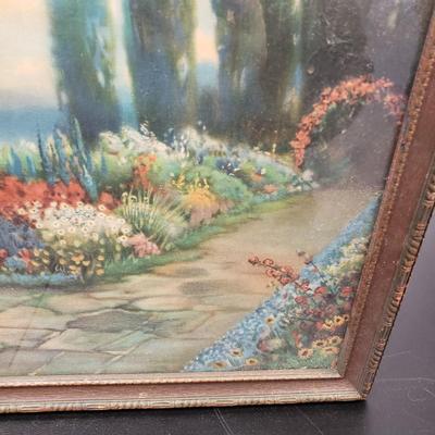 LOT 162: Antique Framed Prints-Old Fashioned Cottage Garden by R. Atkinson Fox & Landscape Unsigned