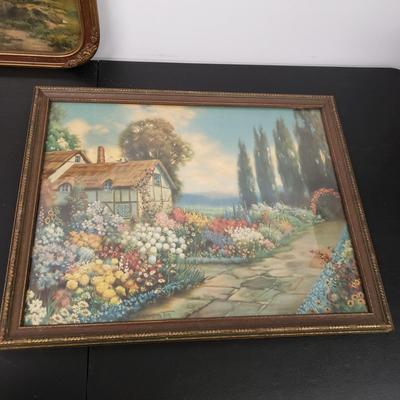 LOT 162: Antique Framed Prints-Old Fashioned Cottage Garden by R. Atkinson Fox & Landscape Unsigned