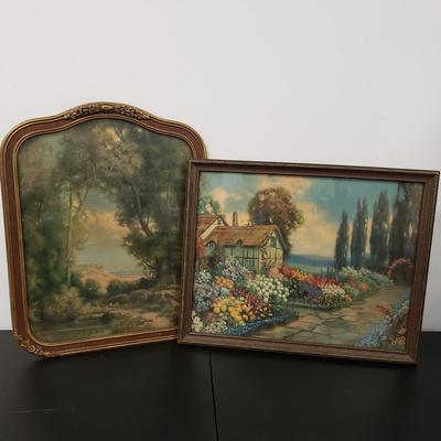 LOT 162: Antique Framed Prints-Old Fashioned Cottage Garden by R. Atkinson Fox & Landscape Unsigned