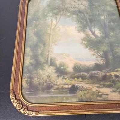 LOT 162: Antique Framed Prints-Old Fashioned Cottage Garden by R. Atkinson Fox & Landscape Unsigned