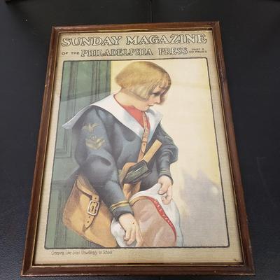 LOT 163: Framed Antique Sunday Magazine Covers with Various Advertisements