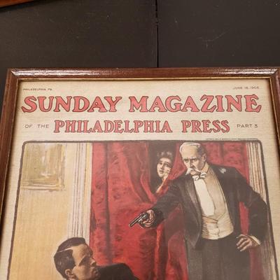 LOT 163: Framed Antique Sunday Magazine Covers with Various Advertisements