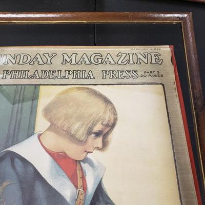 LOT 163: Framed Antique Sunday Magazine Covers with Various Advertisements