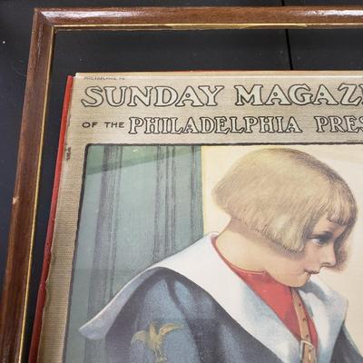 LOT 163: Framed Antique Sunday Magazine Covers with Various Advertisements