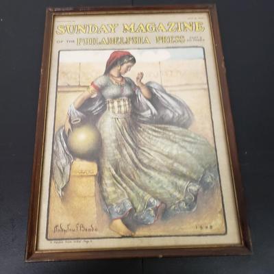 LOT 163: Framed Antique Sunday Magazine Covers with Various Advertisements