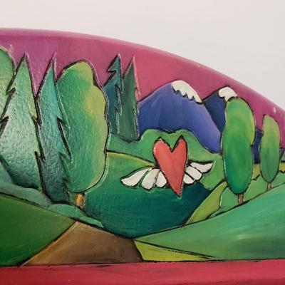 LOT 164: Sticks Signed "Follow Your Heart" Mirror, Folk Art Rabbit by Edna Young, "The Law of Love" Embroidery &...