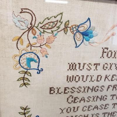 LOT 164: Sticks Signed "Follow Your Heart" Mirror, Folk Art Rabbit by Edna Young, "The Law of Love" Embroidery &...