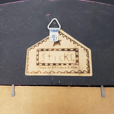 LOT 164: Sticks Signed "Follow Your Heart" Mirror, Folk Art Rabbit by Edna Young, "The Law of Love" Embroidery &...