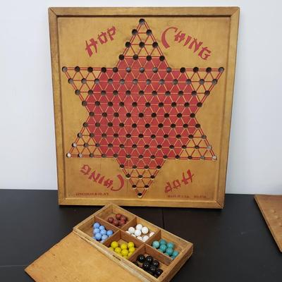 LOT 166: Vintage Chinese Checkers Boards with Marbles & Drueke Wooden Cribbage Set