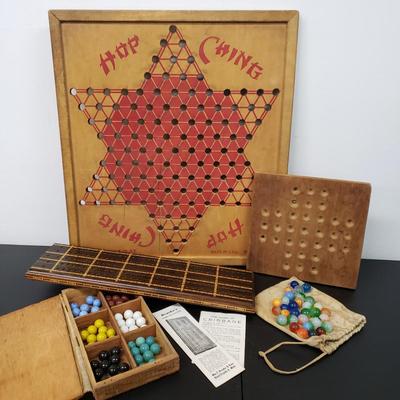 LOT 166: Vintage Chinese Checkers Boards with Marbles & Drueke Wooden Cribbage Set