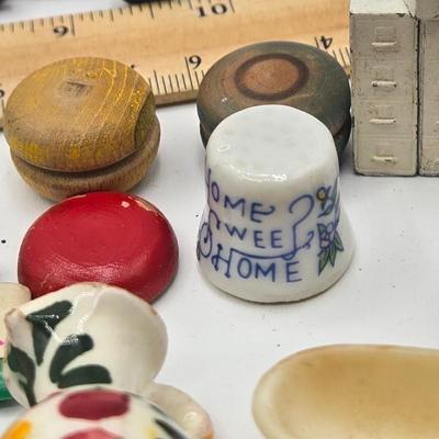 LOT 172J: Vintage Wooden Game Pieces, Miniature Doll Accessories, Plastic Charms, and More