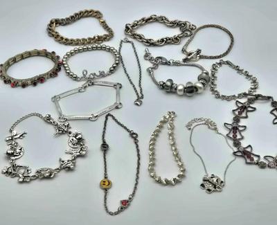 LOT 178J: Multiple Silver-tone Bracelets and Ankle Bracelets