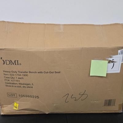LOT 179: New in Box Heavy Duty Transfer Bench with Cut Out Seat