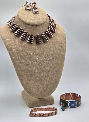 LOT 200J: Copper-tone Necklace with Matching Earrings, Copper Ring, and More