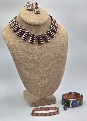 LOT 200J: Copper-tone Necklace with Matching Earrings, Copper Ring, and More
