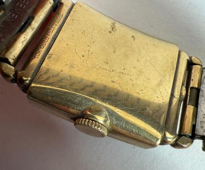 Sale Photo Thumbnail #85: 1940's style, inset second hand at the 6 position.  Blue steel hands. Working.  Gemex stretch band.