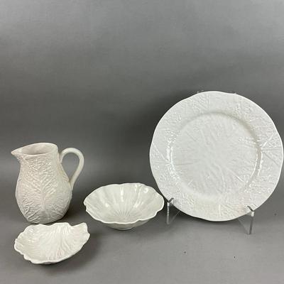 K387 Set Of Four White Majolica Serving Pieces