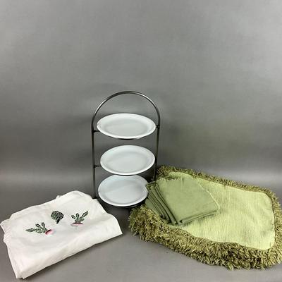 K389 Three Tier Serving Stand With French Apron & Placemats