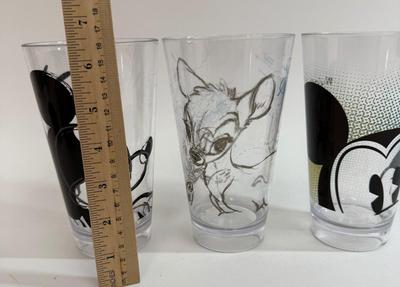 Sale Photo Thumbnail #278: Set of 3 Disney Character 16oz tumblers.  Good condition. Approx. 6.5" tall.