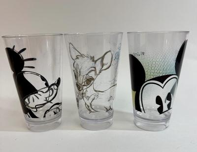 Sale Photo Thumbnail #279: Set of 3 Disney Character 16oz tumblers.  Good condition. Approx. 6.5" tall.