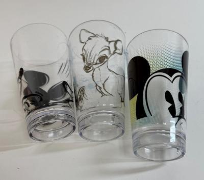 Sale Photo Thumbnail #277: Set of 3 Disney Character 16oz tumblers.  Good condition. Approx. 6.5" tall.