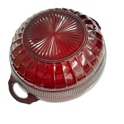 Sale Photo Thumbnail #260: Lot of 3 Red Glass Pieces- 2 Bowls & a Vase, no chips. Vase has artwork quite rubbed off the surface.