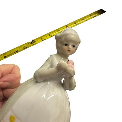 Sale Photo Thumbnail #283: Lot of 3 Vintage Ceramic Pieces- lady is a bell, container with lid, and ashtray