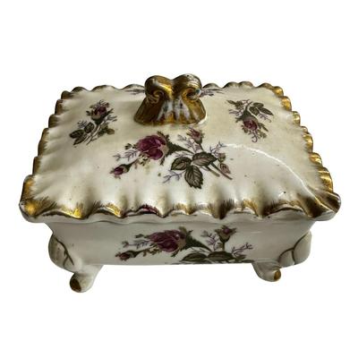 Sale Photo Thumbnail #285: Lot of 3 Vintage Ceramic Pieces- lady is a bell, container with lid, and ashtray